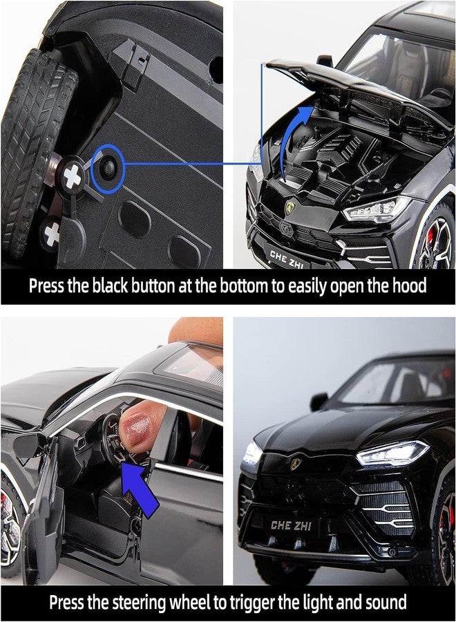 VBE® Lemborghinii Urus Black Toy Car Metal Pull Back Diecast Car with Openable Door and Sound Light, Gifts Toys for Kids (Black Lemborghinii Urus) - Image 4